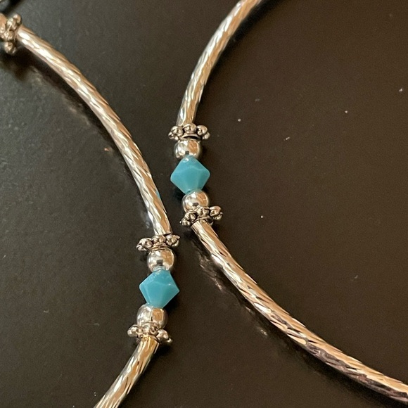 Silver and Blue Beaded Earrings - Picture 5 of 6